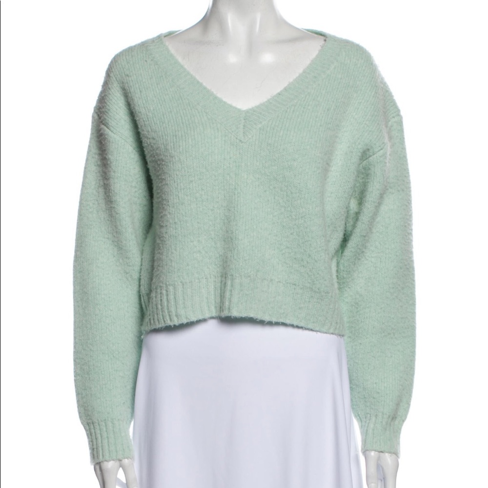 John Elliott Pastel Mint V-Neck Cropped Knit Sweater